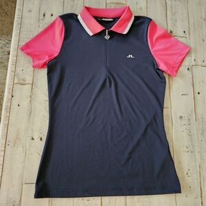 J.Lindeberg Women's Navy and Pink Polo Shirt Sz S